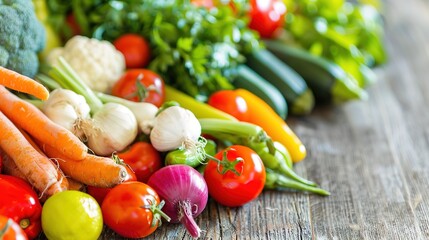 Close-up of vibrant fresh vegetables and fruits on wooden table, symbolizing healthy blood pressure foods, emphasizing natural nutrition and wellness.