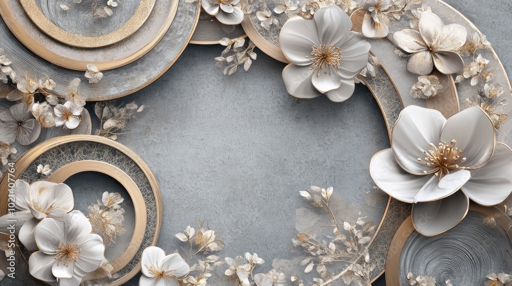 Poster 3d wallpaper design featuring circular patterns and floral elements ideal for photomurals