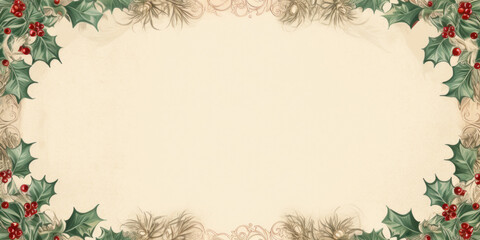 Christmas frame with holly and fir branches,Generated By Ai