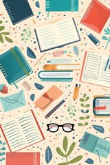 Flat Lay Illustration of Various Stationary Supplies