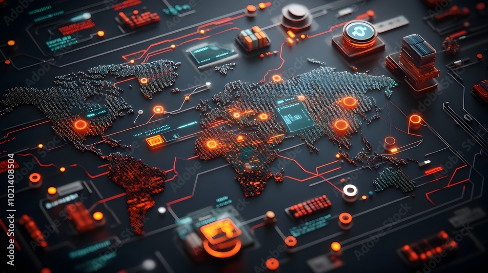 Poster detailed map showcasing an efficient global logistics network powered by advanced data analytics and
