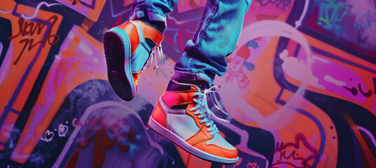 Retro 90s Sneaker Vibes with Neon Graffiti and Action-Packed Dance Moves