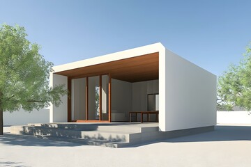 Modern Minimalist House with Wooden Beams and a Patio