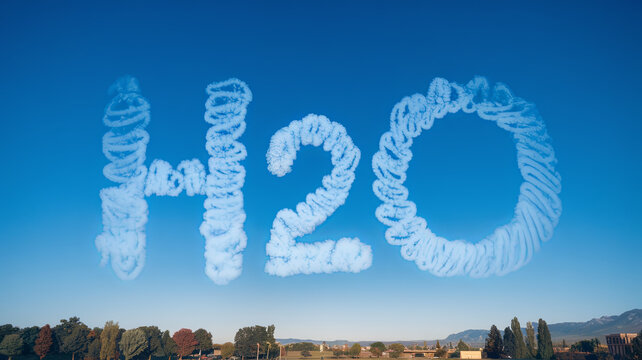 H2O written in the sky with clouds.