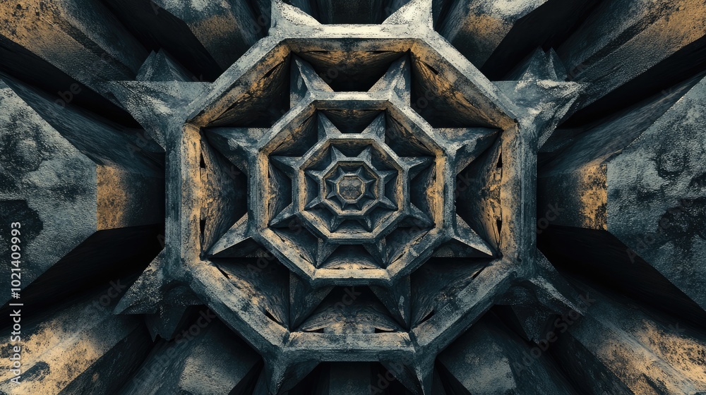 Aufkleber Abstract pentagonal fractal pattern with a captivating 3D effect