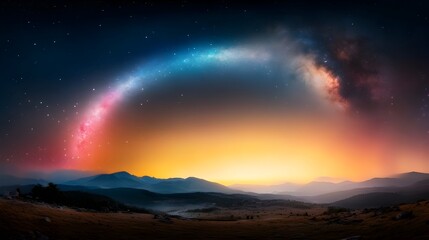 Fototapeta premium Mesmerizing Starry Night Sky with Swirling Galaxies and Ethereal Luminescence in Remote Mountain Setting Dreamlike Clarity of Deep Celestial Panorama Captured through Long Exposure Photography