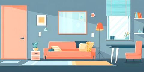 Modern Living Room Interior Design with Sofa, Table and Window