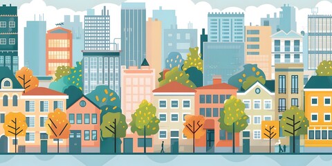 Fototapeta premium Cityscape with Buildings and Trees Illustration