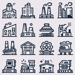 Fototapeta premium Collection of Industrial Factory Icon Illustrations