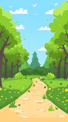 Obraz premium Green Forest Path With Wind Blowing Leaves
