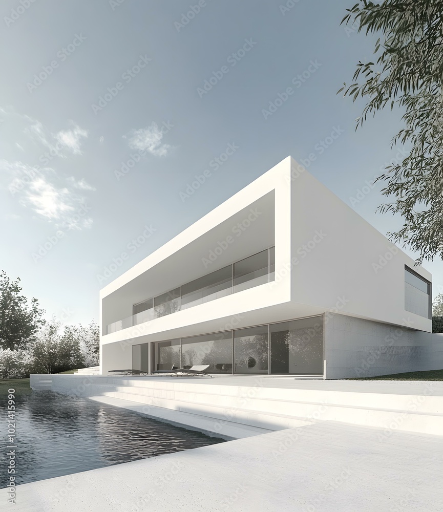 Poster Modern Minimalist Architecture Home Design With Swimming Pool