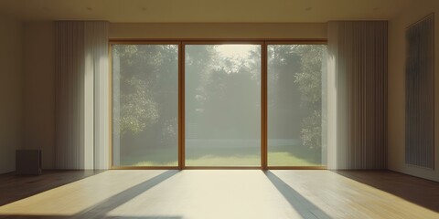 Obraz premium Large Window With Sheer Curtains And Sunlight Streaming In