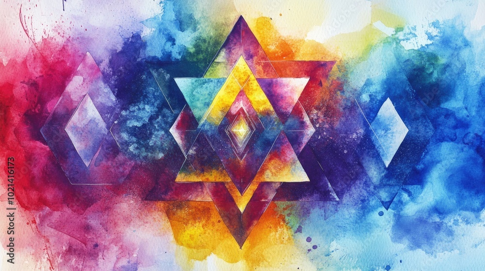 Poster abstract watercolor texture featuring sacred geometry creative graphic design pattern with vibrant m