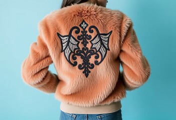 Faux fur bomber jacket with embroidered back