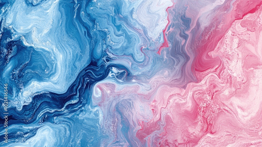 Poster Abstract marble texture with a romantic fractal design in shades of blue and pink Digital artwork featuring 3D rendering techniques