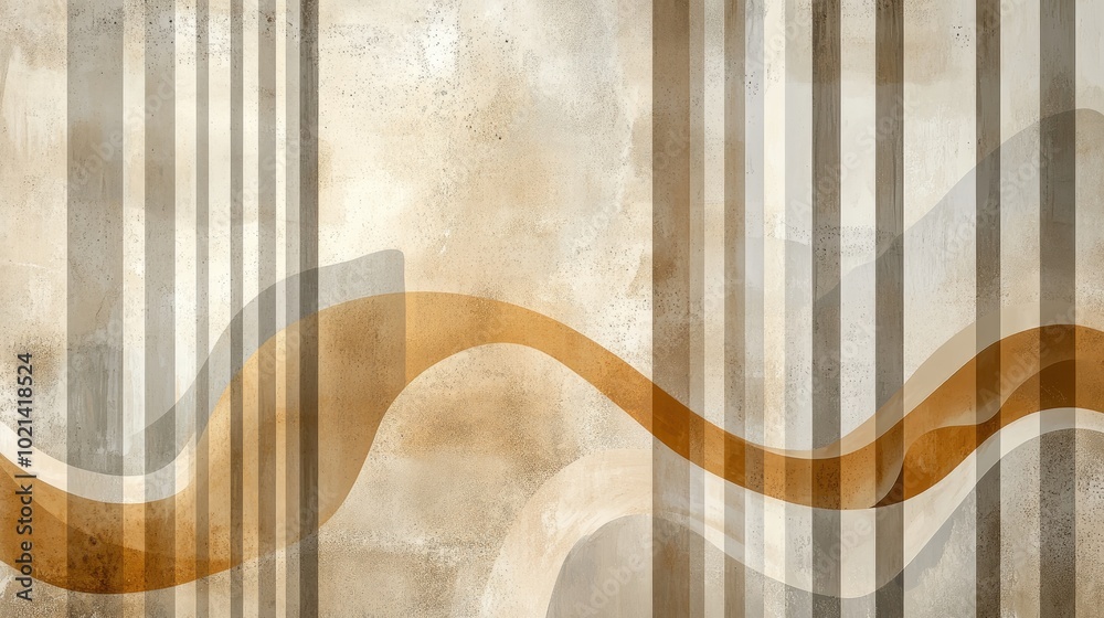 Poster artwork featuring spotted striped wallpaper in sandy brown hues with translucent smooth stripes set 