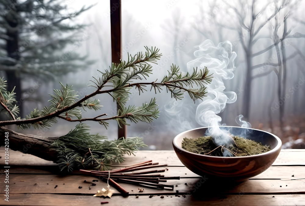 Wall mural incense ritual for the winter solstice and rough nights