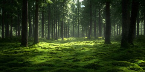 Obraz premium Sunbeams Through the Forest