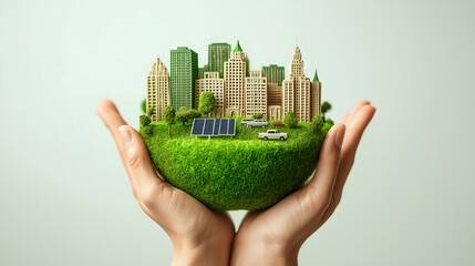 双手托举的绿色地球低碳环保主题插画