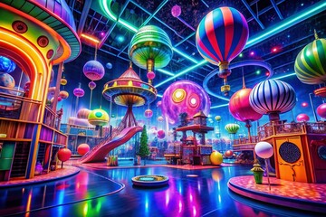 Fototapeta na wymiar Futuristic digital playground with vibrant colors and interactive elements for creative exploration