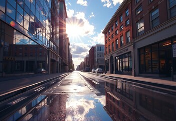 Obraz premium Radiant Reflection A street where every surface is a holographic
