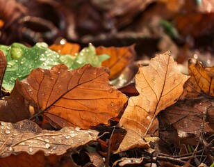 Fallen leaves and autumn view