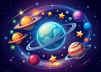 Fototapeta premium Futuristic Space Logo Design with Stars, Planets and Cosmic Elements for Technology and Innovation