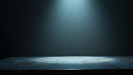 3D product table in an empty studio against a black wall. Podium for presentation. Concrete dark surface. Marble luxury countertop mockup.