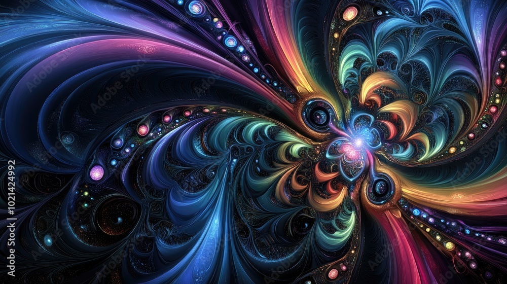 Poster abstract digital fractal artwork featuring imaginative and intricate designs