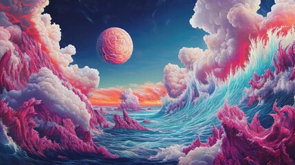 A vibrant and imaginative depiction of a surreal ocean seascape