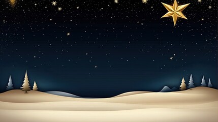 Naklejka premium A stunning starry night sky filled with luminous stars stretches over a serene horizon, evoking the spirit of Christmas and the birth of Jesus Christ, inviting reflection