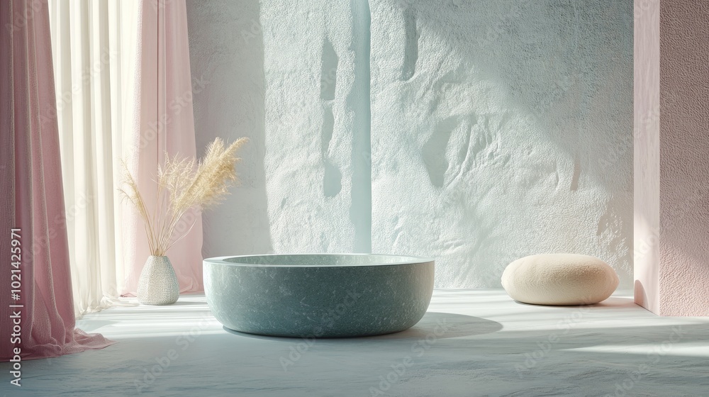 Poster abstract geometric shapes in pastel colors create a minimal scene ideal for cosmetic or product disp
