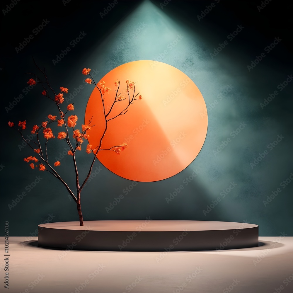 Poster elegant 3d studio scene featuring a minimalist podium display on an empty floor and walls with a war