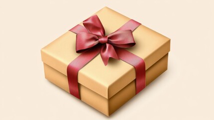 Obraz premium Gift box wrapped with craft paper and bow on neutral background with boke.