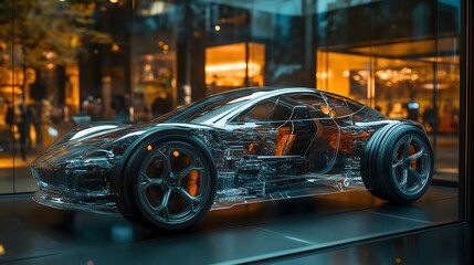 新能源蓝色发光电动汽车充电概念图