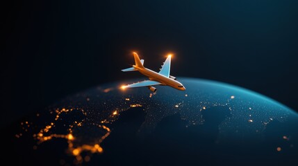 An airplane flying over a global map, showcasing the speed and ease of travel and communication in a globalized world.