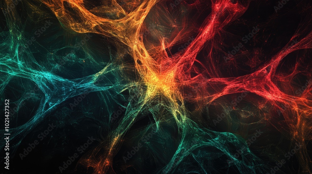 Poster Colorful abstract fractal design rendered in 3D on a dark backdrop