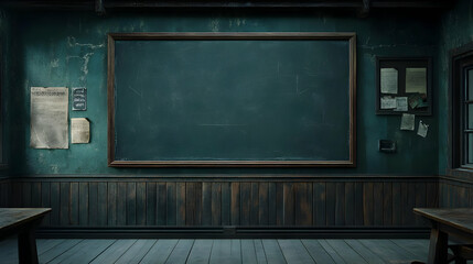 Dark Green Classroom Interior 3D Render