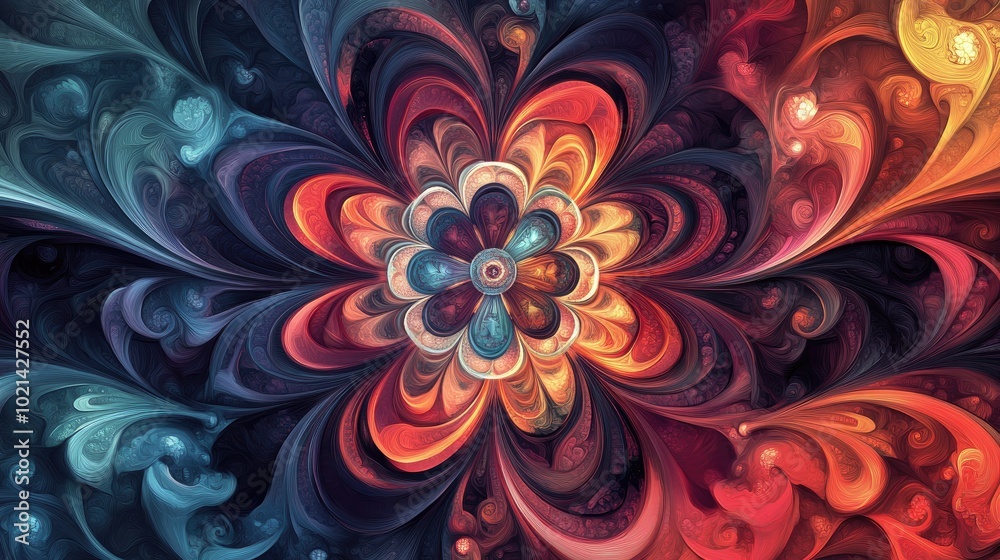 Poster abstract ornamental pattern with a creative fractal design ideal for greeting cards or apparel