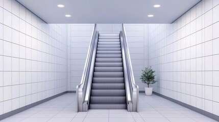 Obraz premium Schematic of a commercial building staircase with escalator alongside for accessibility, public space design, urban planning