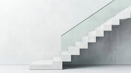 Blueprint of a modern staircase with concrete steps and glass railings, concrete design, sleek modern home