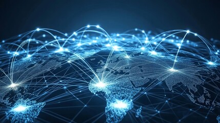 Global Network of Interconnected Points and Lines on a Blue Earth Globe