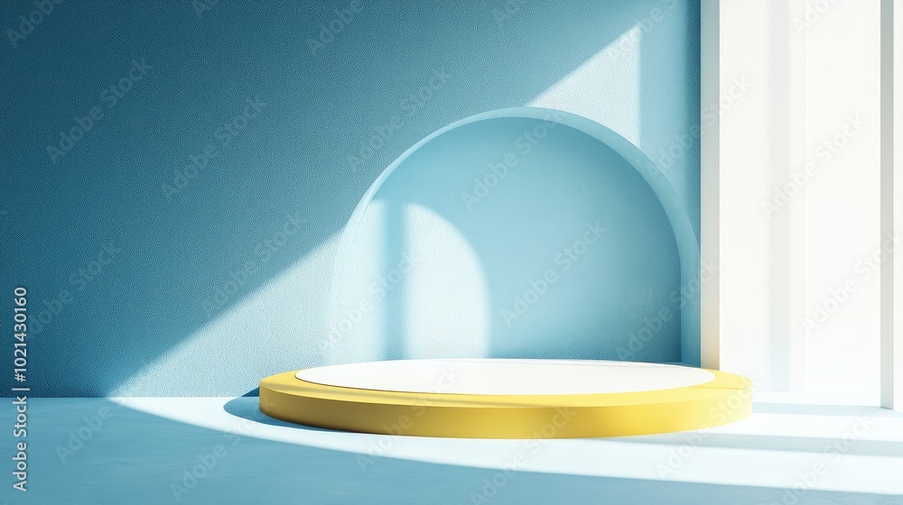 Poster abstract blue geometric background for presentations and exhibitions 3d rendered round podium for pr