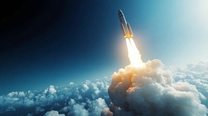 Rocket launching upward symbolizing ambition and innovation
