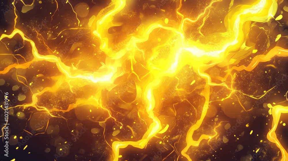 Poster 2d cartoon style abstract background featuring yellow electric lightning elements