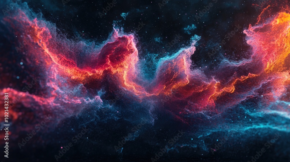 Poster Colorful abstract fractal design rendered in 3D on a dark backdrop