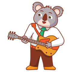 Funny koala bear playing guitar.Cute rockstar tiger.Animal cartoon characters.Vector illustration.Vector illustration. The musician plays the guitar.