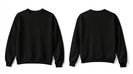 Black sweatshirt. Mockup of an oversized unisex crew neck model, shown from the front and back views, isolated on a white background.
