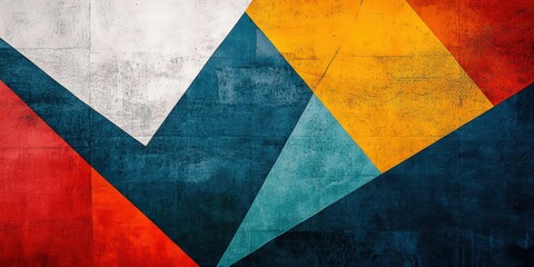 Geometric shapes painted on textured wall.