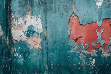 Weathered Wall with Peeling Blue, Red, and White Paint